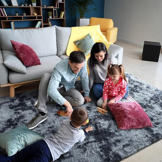 AROGAN Shag Carpets 2x8 Rug for Hallway, Washable Rugs Runners with Memory Foam for Bedroom, Entryway Indoor Fluffy Throw Rug for Beside Kids Girls Nursery Dorm, Blue and Grey