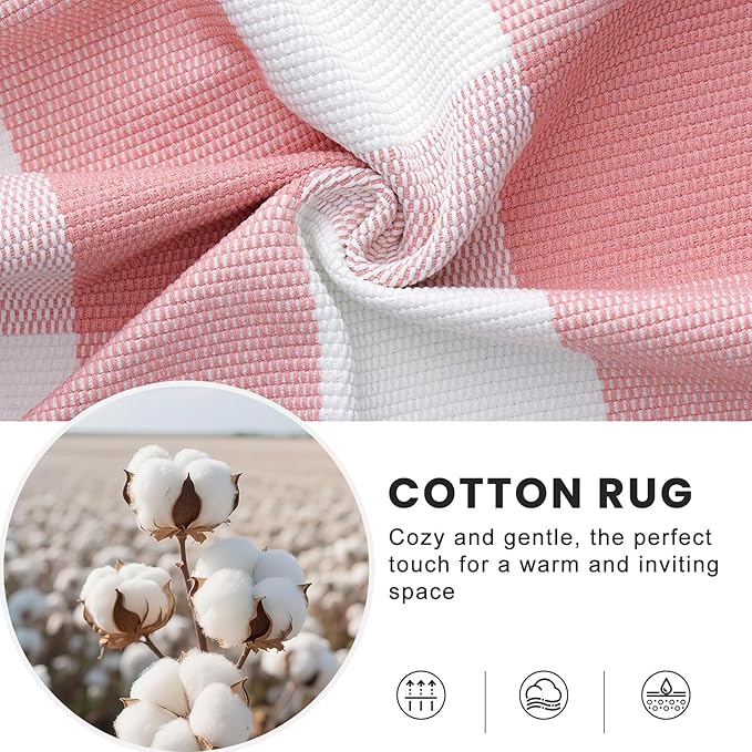 OLANLY Buffalo Plaid Rug 2'4" x 3'7" (27.5" x 43") – Pink and White Cotton Checkered Doormat, Washable Indoor Outdoor Rug for Layered Front Porch, Kitchen, Entryway Decor