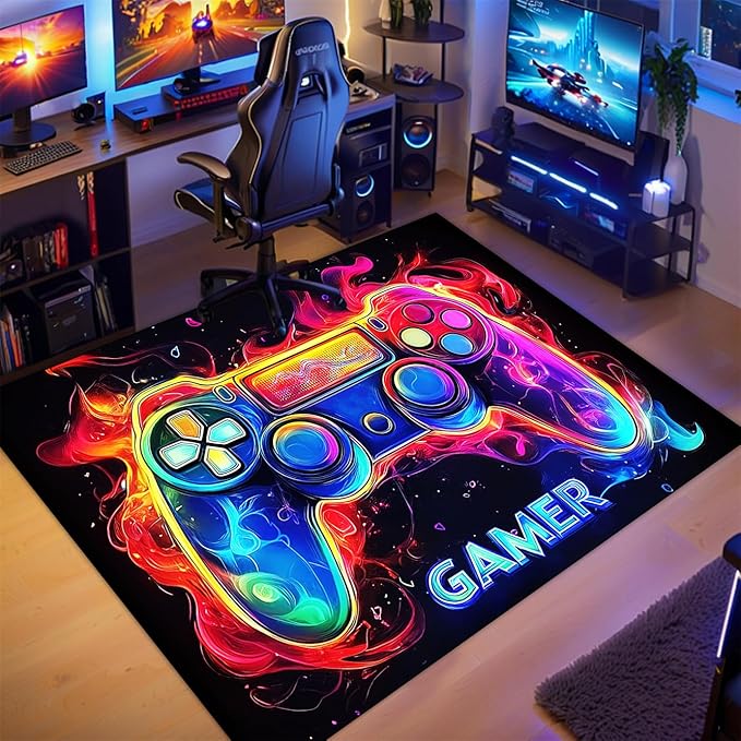 Gaming Rug for Boys Room - Small Gamer Area Rug for Boys Bedroom Games Themed Kids Room Decor Gaming Carpet Rugs, 48 x 30 Inches