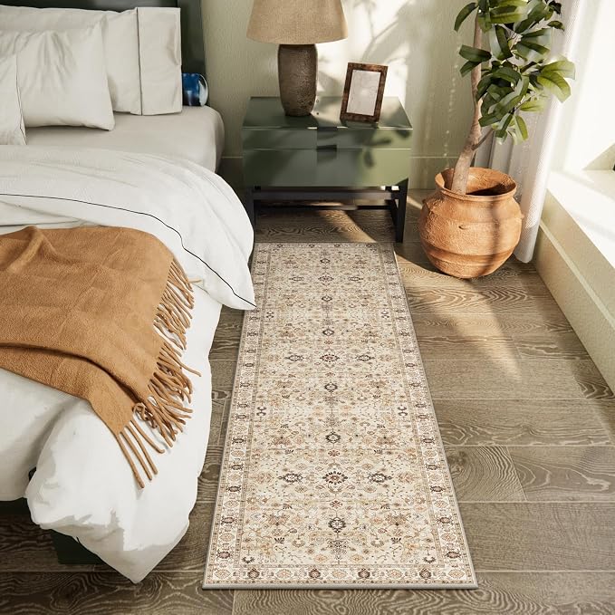 Machine Washable Hallway Runner Rug: 2'x6' Kitchen Rugs Soft Non-Slip Low Pile Vintage Boho Carpet Runners for Indoor Entryway Kitchen Bedside Bedroom Bathroom Farmhouse Decor