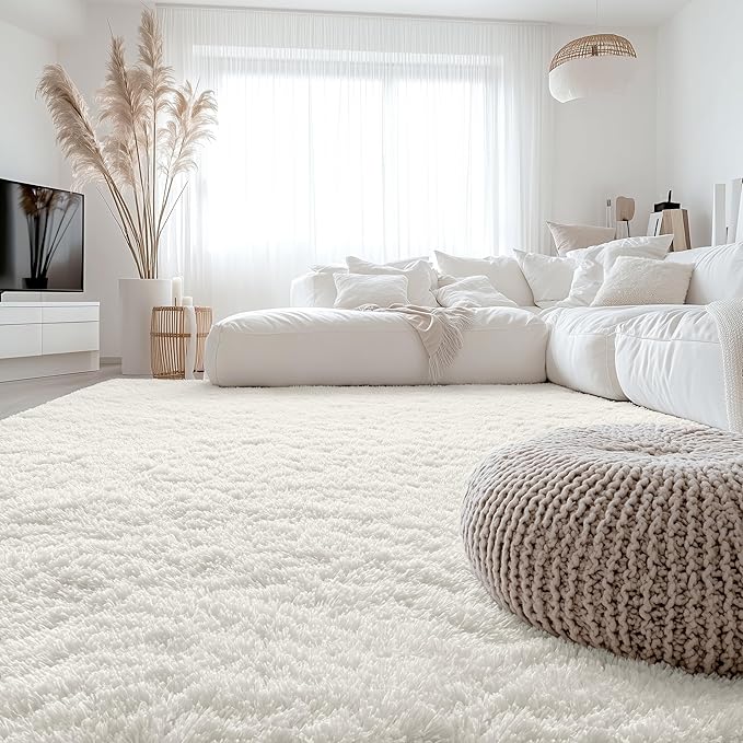 OLANLY 9x9 Machine Washable Large Area Rugs for Living Room, Bedroom, Soft Fluffy Shaggy Bedside Rug, Indoor Floor Carpet for Kids Girls and Boys, Dorms, Nursery, Home Decor Aesthetic, Ivory