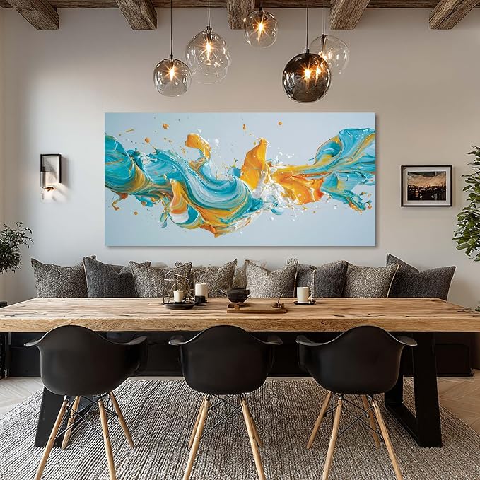 Ggaafet Blue Abstract Wall Art for Living Room Canvas Painting Prints Pigment Liquid Art Deco Modern Artwork Office Bedroom Family Room Decor Extra Large