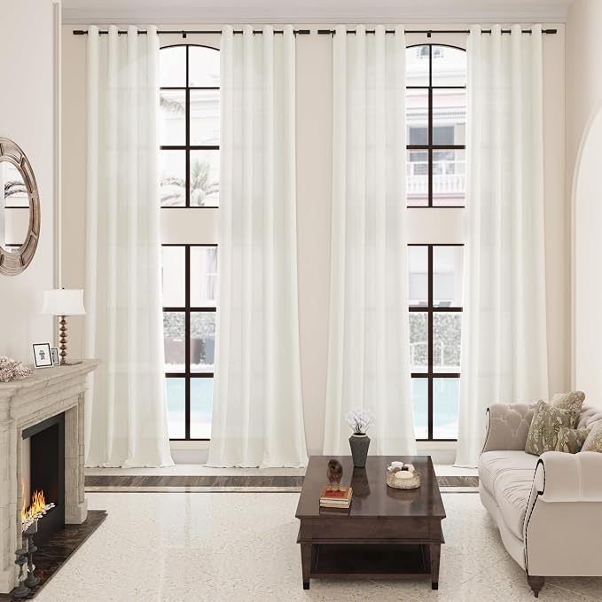 120 Inch Extra Long Natural Linen Curtains for Living Room High Ceiling 2 Panel Grommet Light Filter Drop Cloth Drapes Neutral Modern Ivory Cream 120 In Length Sheer Window Curtain for Sliding Door