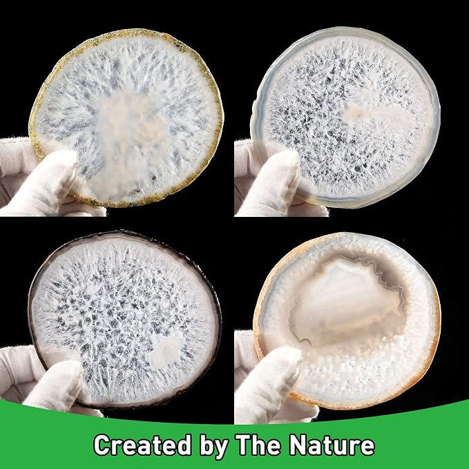 Natural Geode Agate Coaster for Drinks Set of 4 | Natural Stone Coasters 3.5-4", Decorative Gemstone Coasters for Coffee Table, Bar or Desk, Housewarming Gift for Friends