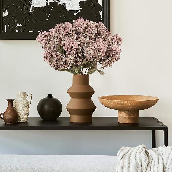 Ttranewsoo Fake Flowers Hydrangea Silk Flowers with Stems,Brown Flowers Fall Hydrangea Artificial Flowers,Winter Flowers Artificial for Decoration Vase Indoor and Outdoor 24"（Brown ） 8PCS Wthout Vase