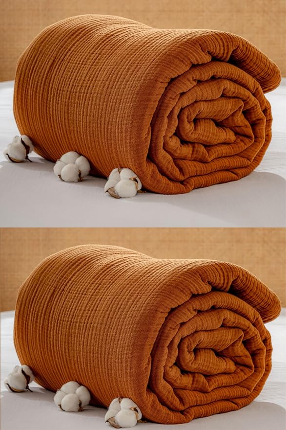 Muslin Blanket - Pure 100% Turkish Cotton Airy Soft Light Versatile Gauze Throw Blanket for Bed, Couch, Sofa (Cinnamon Brown, King Size (95" x 110" inch))