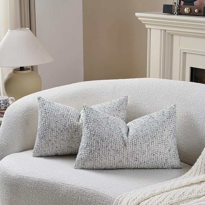 DEZENE Striped Throw Pillow Covers 12x20 Set of 2 Blue Textured Boucle Chic Morden Boho Accent Farmhouse Rectangular Lumbar Decorative Couch Pillow Covers for Home Decor Bed Sofa Living Room