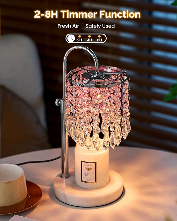 Candle Warmer Lamp with Timer Dimmer and 3 Bulbs, Candle Lamp Warmer with RGB Mode for Adjustable Height, Crystal Candle Lamp for Jar Candles, House Warming Gifts Home Room Decor, RGB Silver