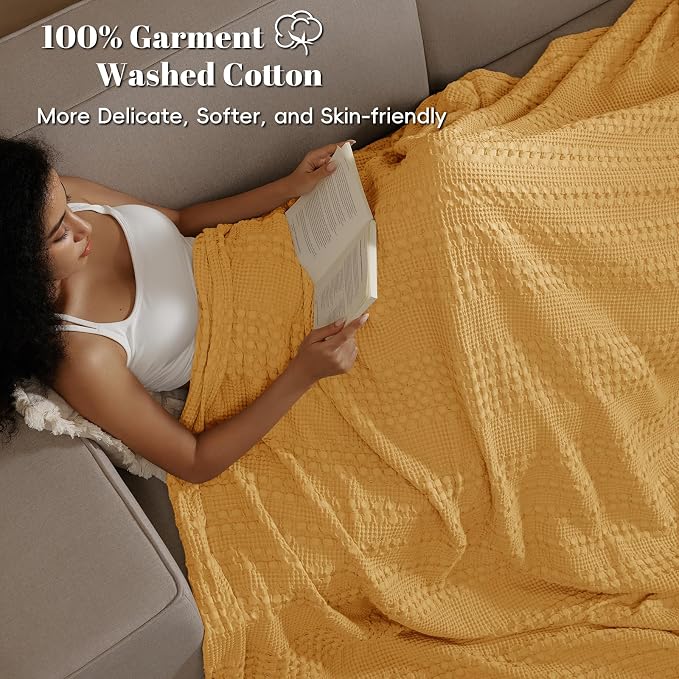 PHF 100% Cotton Waffle Blanket King Size for Bed, Lightweight Breathable and Soft for Summer, Luxury Aesthetic Waffle Weave Blanket for Home Decor & Gifts for Women, 108"x90", Mint Green