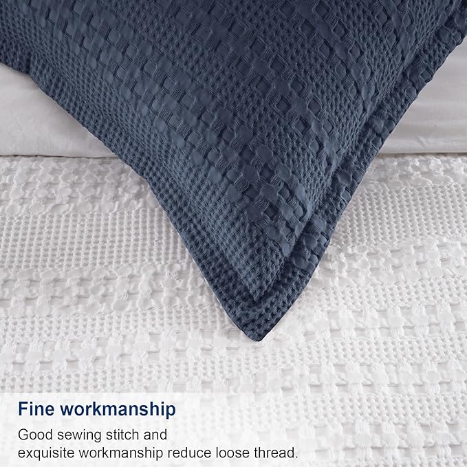 PHF 100% Cotton Ruffle Waffle Weave Euro Sham Covers, 2 Pack 26" x 26" Bed Pillow Covers for Elegant Home Decor, No Filling, Luxury Aesthetic Euro Pillow Cases for Bed, Indigo