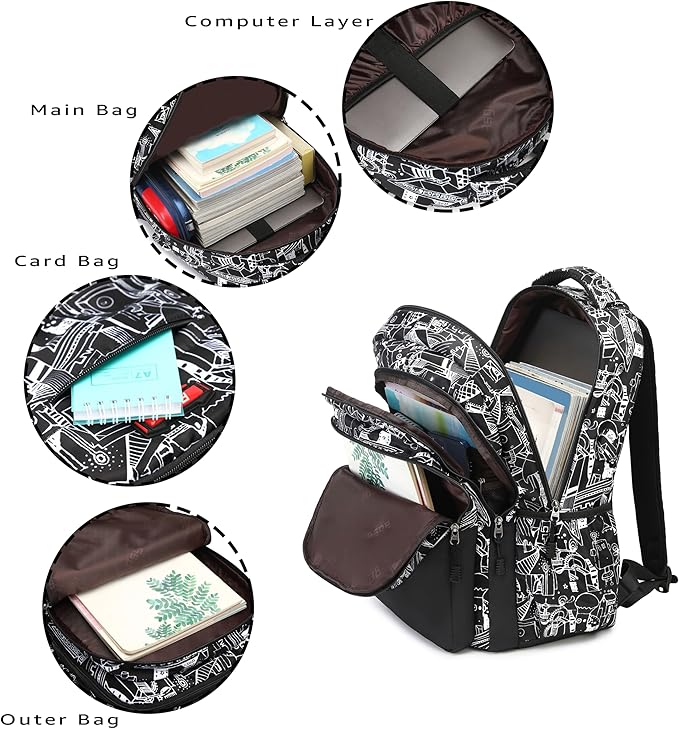 Asge Large Nylon Backpacks for Boys & Girls, Waterproof Satchel with Print, School Bags for 8-16 Years
