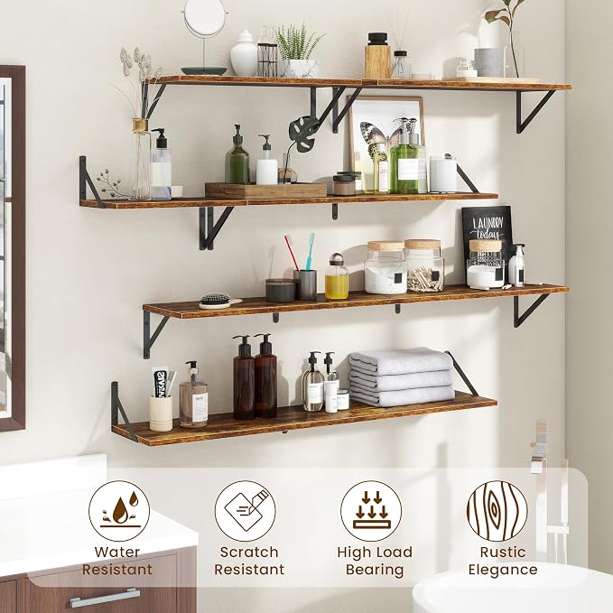 Acovy Deep Floating Shelves for Wall,36Wx8D Wall Mounted Shelves Set of 2,Wall Storage Floating Shelf with Sturdy Metal Brackets for Living Room,Bathroom,Kitchen,Office,Rustic Brown