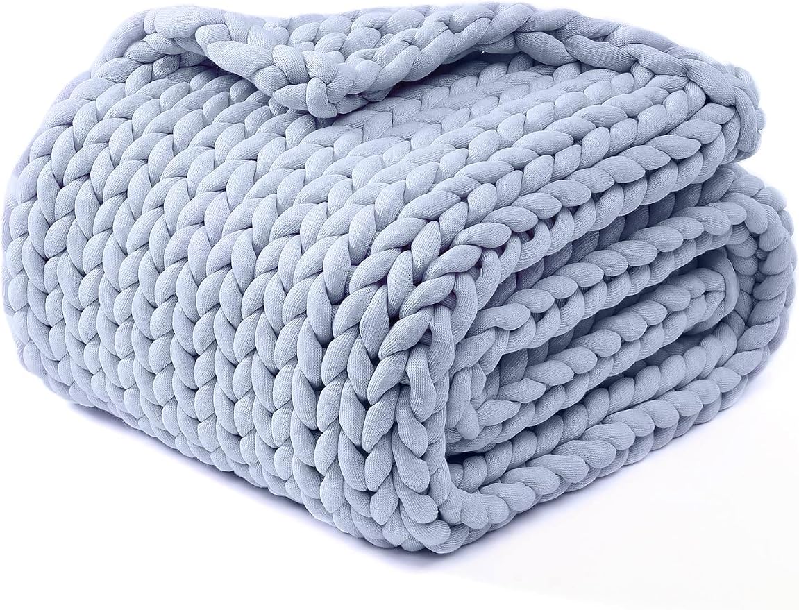 YnM Chunky Throw Blanket, Medium-Weight, Hand Knitted, Skin Friendly, Ventilated and Breathable, Machine Washable, Home Décor Piece for Couch, Sofa and Bed (Atlantis Blue, 60x80 Inch)