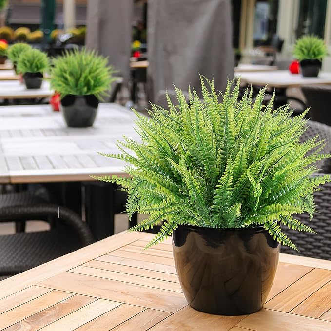 ZEOSTARO 12 Bundles Artificial Plants, Fake Boston Fern Greenery Outdoor UV Resistant No Fade Faux Plastic Plants Garden Porch Window Box Decorating…