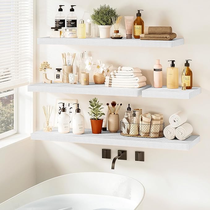 Vivelove White Floating Shelves 48 Inches Long, Wall Display Shelves with Invisible Brackets, for Bathroom Living Room Kitchen Bedroom Office Farmhouse Home Decor, 48x9.3X 1.5 - Set of 1, White