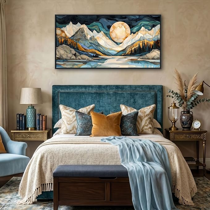 Framed Canvas Wall Art - 20x40 Inchs Abstract Painting Decor, Textured Mountain Pictures as Gifts for Friends, Modern Art Prints for Bedroom Living Room Bathroom Home Decoration