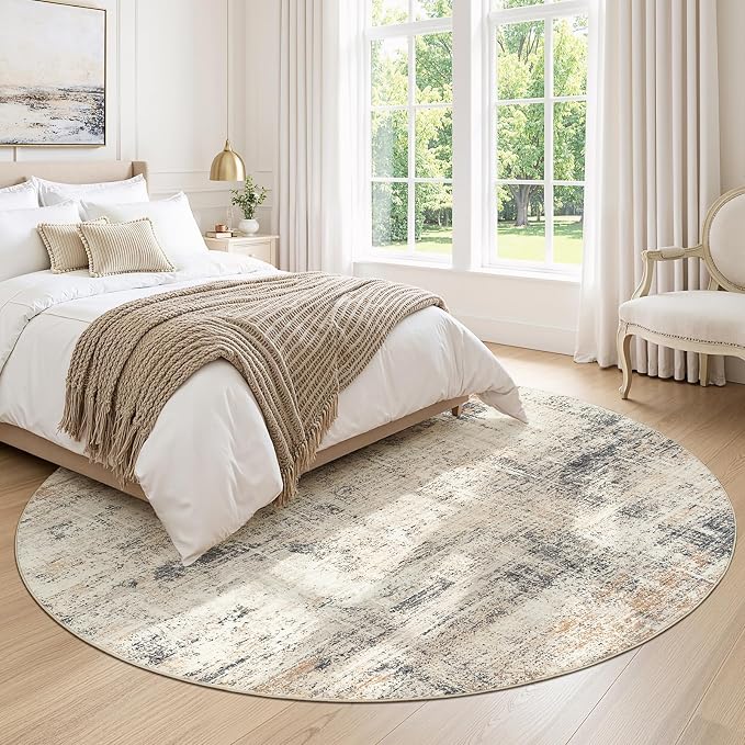 Lofus 8ft Area Rugs for Living Room, Gold Washable Area Rug with Non-Slip Backing,Soft Abstract Carpets for Bedroom Dining Room Home Office Indoor Nursery