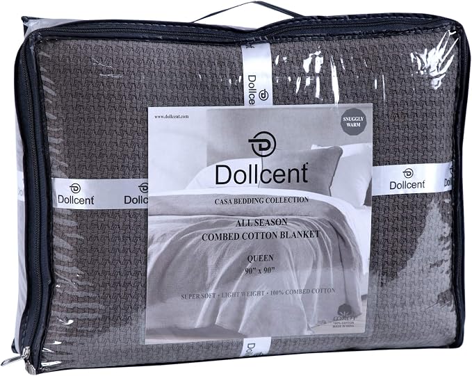 DOLLCENT 100% Cotton King Size Blanket for Bed, Premium Soft Combed Lightweight Blankets, Washed Breathable Cozy Bed Throw Blanket, Grey King Cotton Blankets for All Season: Grey (108"x90")