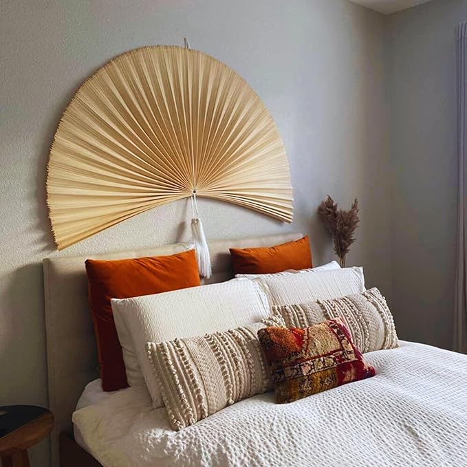 ChumDecor Fan Wall Decor, Japanese Giant Fan, Large Bamboo Fan Wall Art For Boho Hanging Headboard, Decorative Folding Fans For Over Bed, Asia Trending (Ivory 48inch)