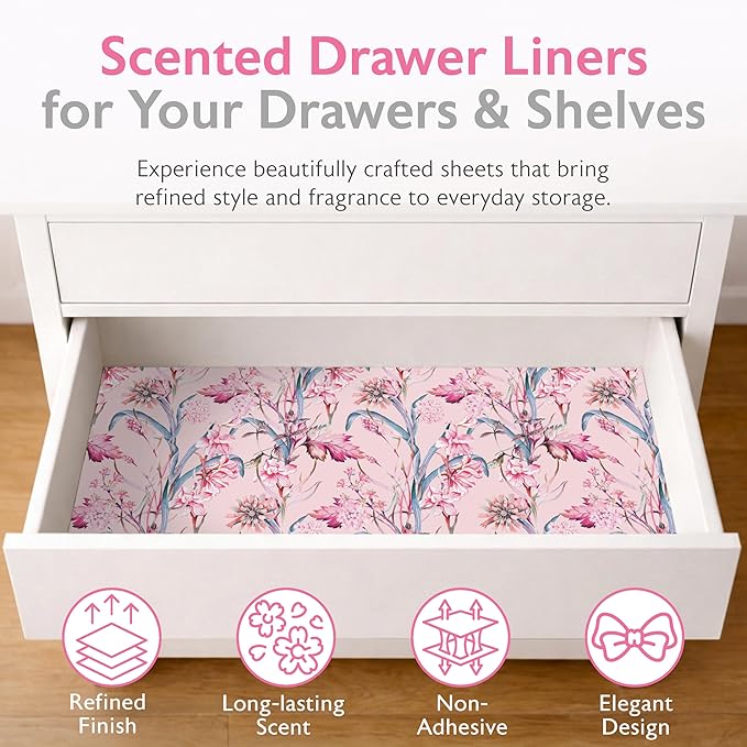 Scented Drawer Liners for Dresser Fragrant Paper Liner for Drawers Cabinet Shelf Linen Closet and Kitchen Scent Liners Non Adhesive (Floral Bliss)