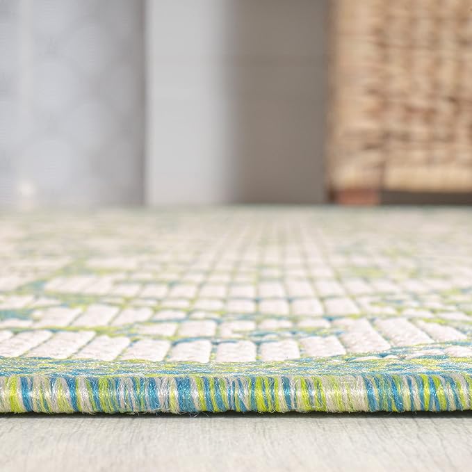 JONATHAN Y Vintage Filigree Indoor Outdoor Area Rug 5X8 Cream/Green, Madrid Textured Weave for Backyard, Patio, Porch, Easy-Cleaning, High Traffic, Pet-Friendly, Non-Shedding (SMB107J-5)