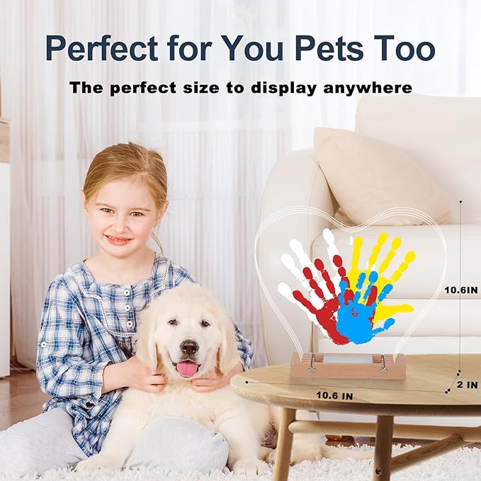 Bixinyo Family Handprint Kit with Light, Baby Hand and Footprint Kit, DIY Craft Keepsake, Family Gifts for Mom, New Parents, Mother's Day, Adoption, Baby Shower Gifts for Boys & Girls (Heart, Nature)