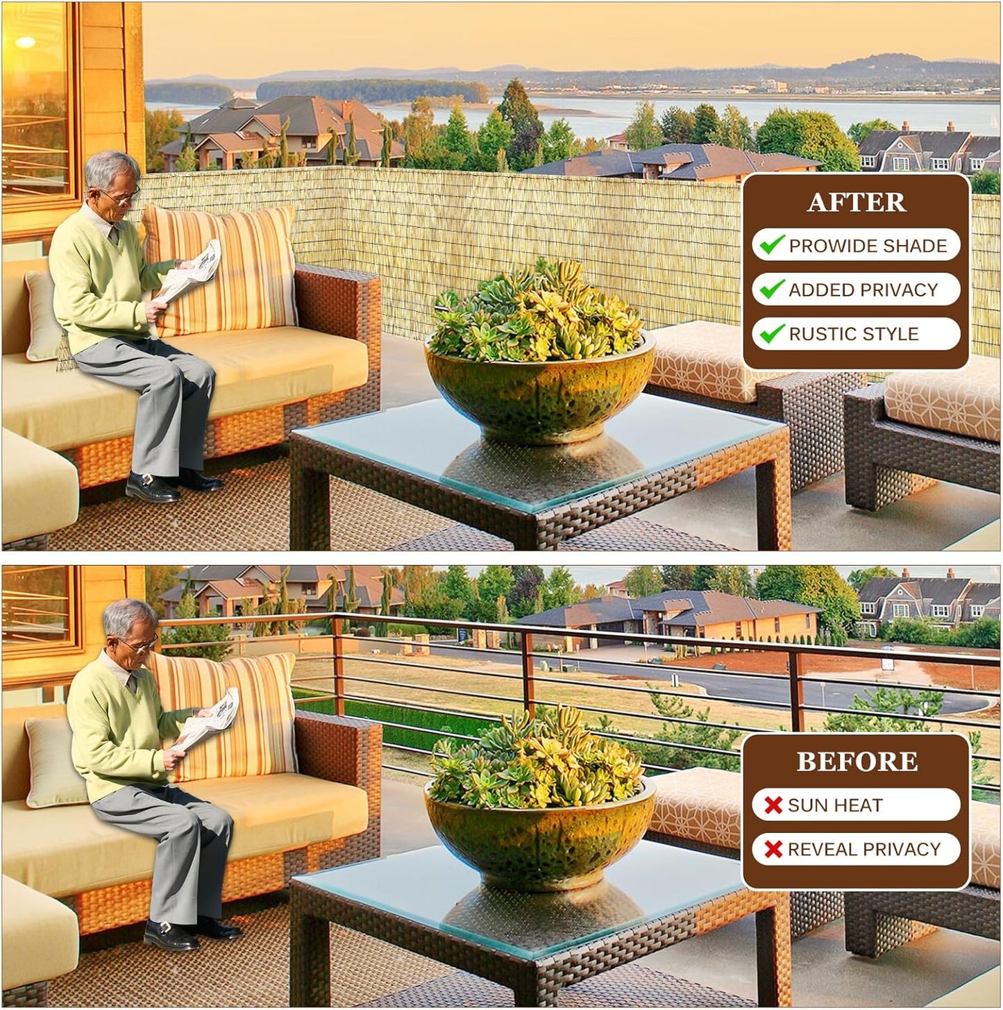 Natural Reed Fencing Rolls: Privacy Bamboo Fence 3/4/5/6ft High Roll Reed Screen, Decorative Bamboo Fencing for Outdoor Balcony Patio Garden Backyard,with Cable Zip Ties(Nature, 2x6.6ft)