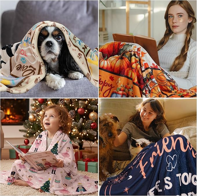 Friend Gifts for Women Throw Blanket, Inspirational Quote Moon Floral Design Soft Cozy Fuzzy Flannel Blanket, Gift for Female Friend Birthday Christmas (50" x 60")