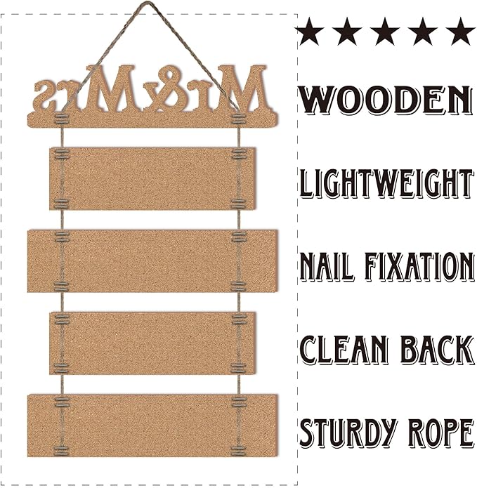 Mr & Mrs Rustic Wall Collage Sign with 5pcs Panels Strung Together - Marriage Wedding Engaged Anniversary Shower Farmhouse Distressed Wall Decor - Sweet Warming Gifts for Wife Husband Couples
