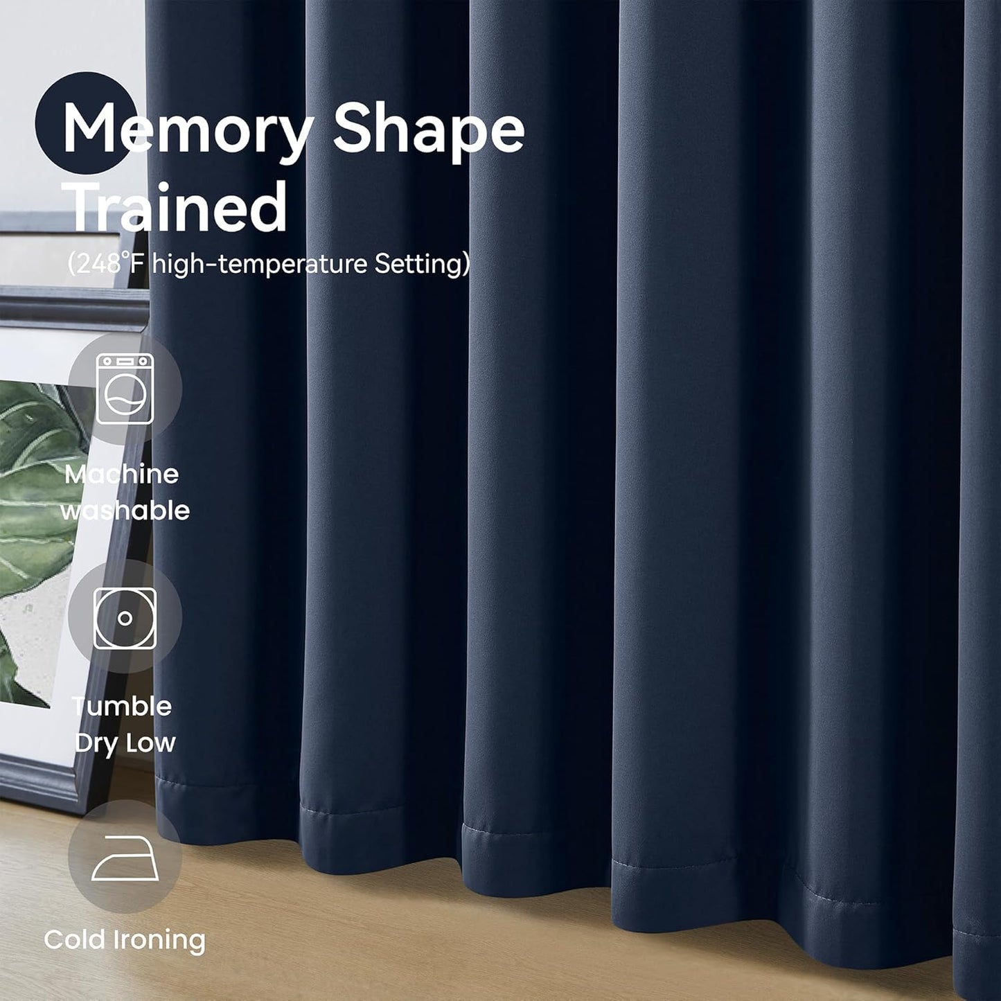 KangBang Navy Blue Pinch Pleated Curtains & Drapes 90 Inches Long for Boys Bedroom, Thermal Insulated Light Blocking Window Draperies for French Door with Hooks Track System 2 Panels, W40xL90