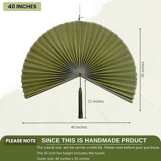 ChumDecor Fan Wall Decor, Japanese Giant Fan, Large Bamboo Fan Wall Art For Boho Hanging Headboard, Decorative Folding Fans For Over Bed, Asia Trending (Army Green 40inch)