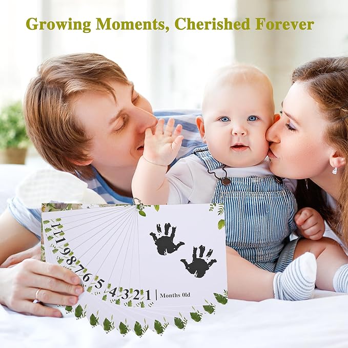 Keepsake Baby Memory Book for Boys and Girls, 1–12 Months Baby Hand and Footprint Kit, Timeless First Year Baby Book to Record Every Event, Newborn Baby Gifts for Mom/Parents (Card, Black)
