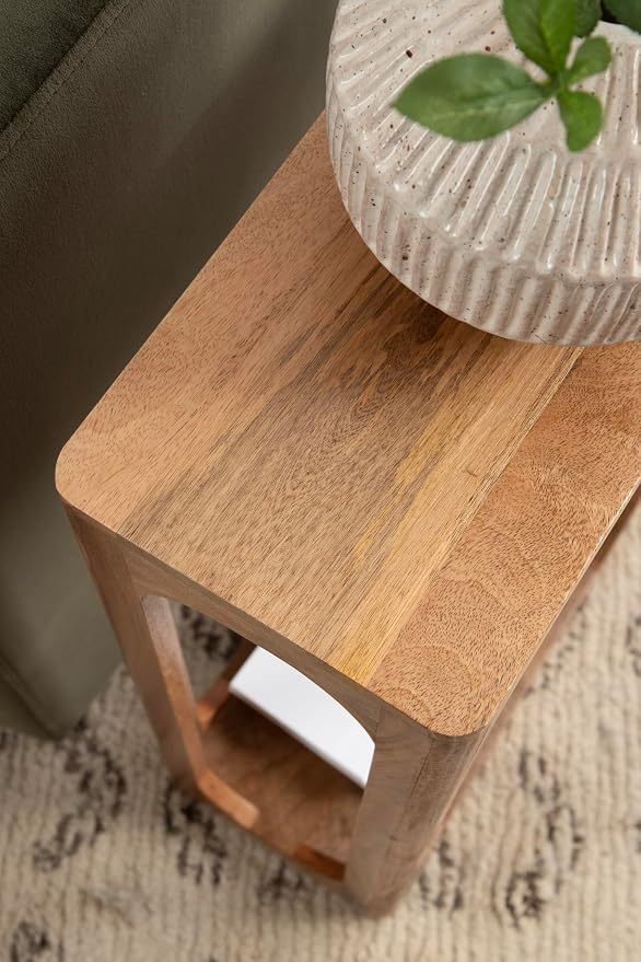 Kate and Laurel Dahl Modern Slatted Wooden Slim Side Table; 16 x 8 x 24; Natural Wood; Transitional Wood Narrow End Table for Use as Living Room Plant Stand or Small Bedroom Nightstand