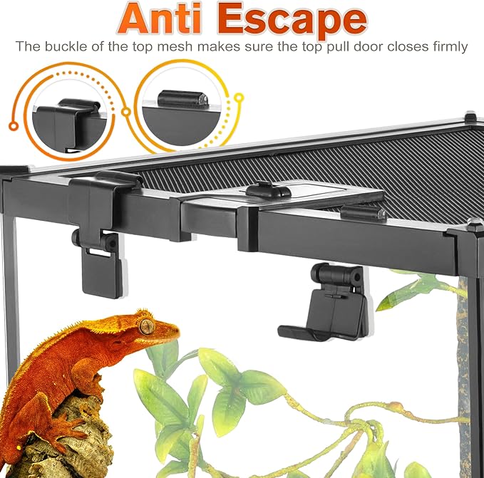 12"x8"x6" Reptile Terrarium, Escape-Proof Glass Top-Opening Vivarium for Small Terrestrial Snakes Such as Garter Snakes, with Escape-Proof Lock & Feeding Hatch