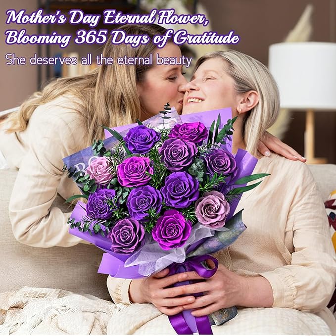 Flowers for Delivery Prime 12 Roses, Mothers Day Flowers for Mom, Mothers Day Gifts, Forever Roses Preserved Purple Flower Bouquet Eternal Rose Birthday Gifts for Women Gf Gifts Wedding Anniversary