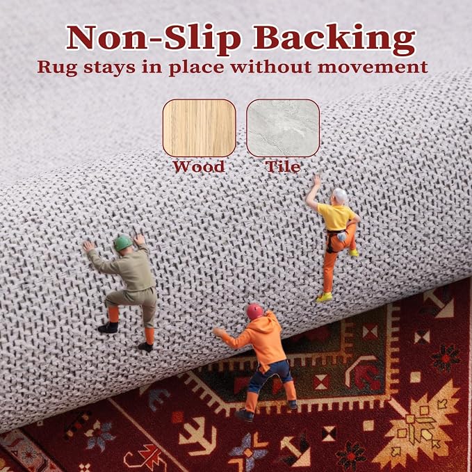 SERISSA 9x12 Area Rugs for Living Room, Large Washable Non-Slip Boho Rug, Ultra Soft Vintage Rustic Red Gold Oriental Tribal Print Distressed Carpet for Dining Room Bedroom Dorm Office Home Decor