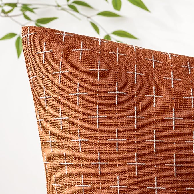 MIULEE Pack of 2 Decorative Burlap Linen Throw Pillow Covers Modern Farmhouse Pillowcase Rustic Woven Textured Cushion Cover for Sofa Couch Bed 20x20 Inch Rust