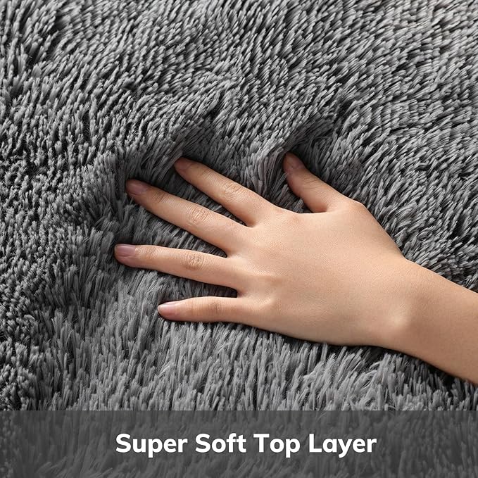 Ophanie Round Rug 8Ft Grey Circle Area Rugs,Large Fluffy Fuzzy Living Room Carpet 8 feet,Plush Shag Solid Indoor Floor Gray Bedroom Circular Decor for Kids Teen Boys Baby,with Over 99 pcs Pile fibers