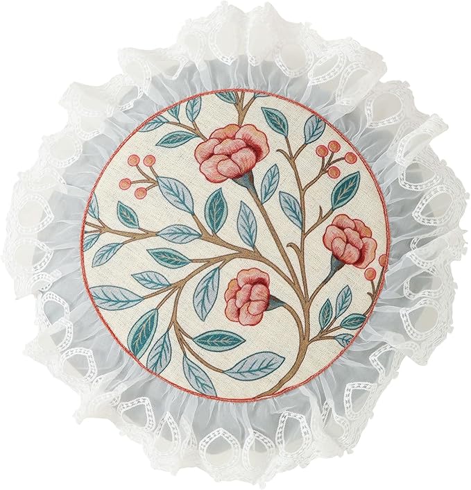 bilin gaier Round Linen Throw Pillow Cover,Diameter 16"-Flowershadow C | Designer Vintage Elegant Pillow Cover,Concealed Zipper Design,Floral Pattern,Sofa,Bedroom,Living Room,Lounge Chairs