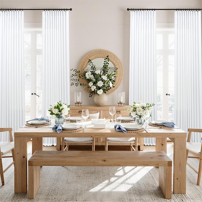 Extra Wide 102 Inch Curtains 70 Inch Width Pinch Pleat Linen Long Curtain for Living Room Bedroom Boho Light Filtering Privacy White Pleated Drapes Hooks Rings Back Tab for Sliding Patio Door 2 Panels