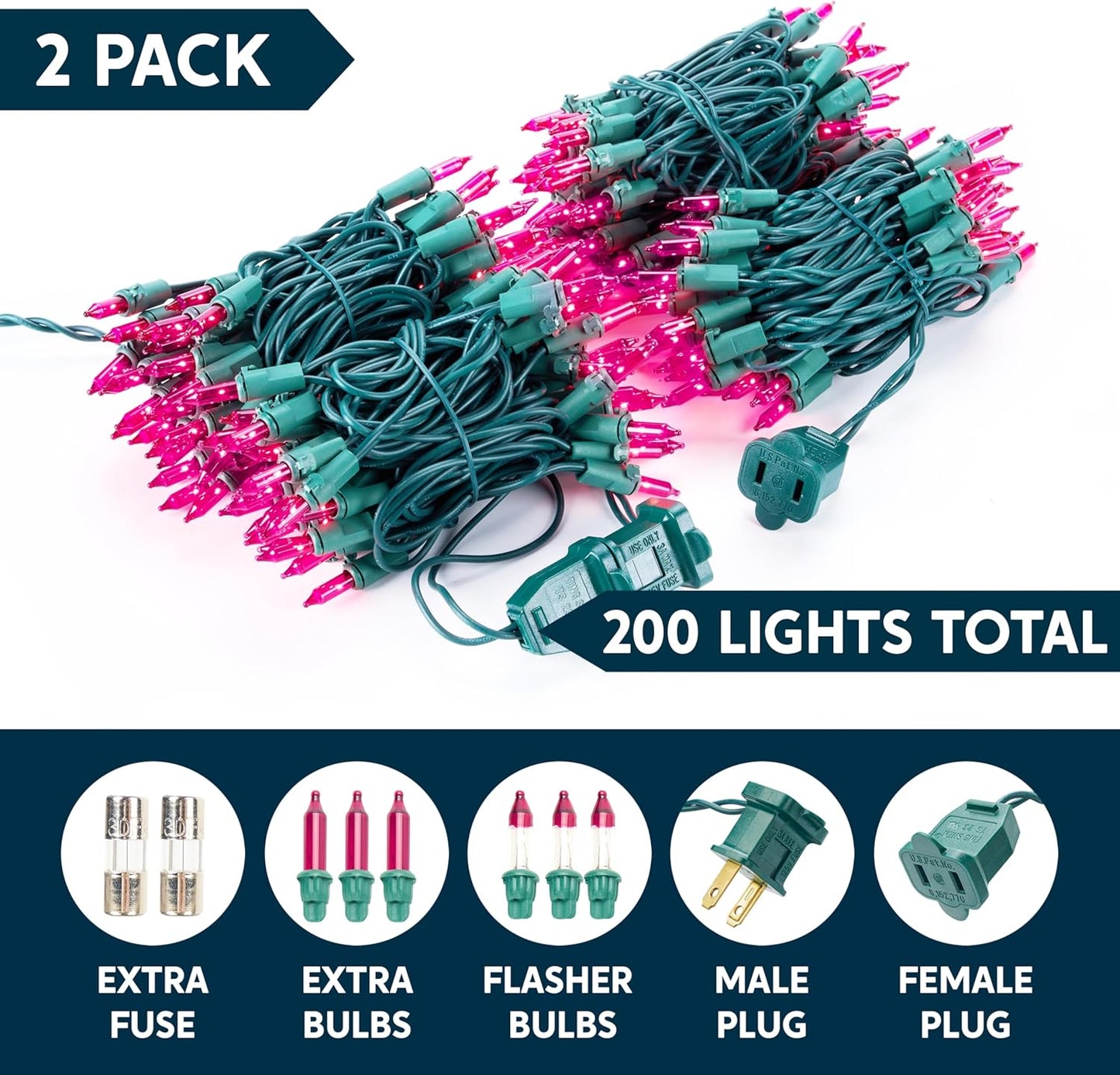 Joiedomi Pink Christmas String Lights,200(2x100) 42.8FT Valentines Day Fairy Tree Lights Plug in for Indoor Outdoor Xmas Valentines Decor Patio Holiday Theme Party Yard House,Green Wire