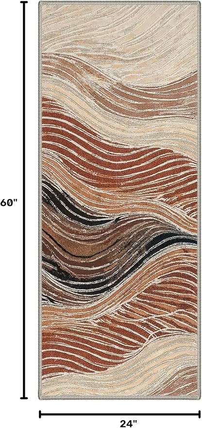 BEIMO Runner Rug for Hallway Kitchen, 2x5 Machine Washable Runners Rug for Entryway, Soft Modern Abstract Throw Rugs, Low Pile Floor Cover with Non Slip Backing, Caramel Sand