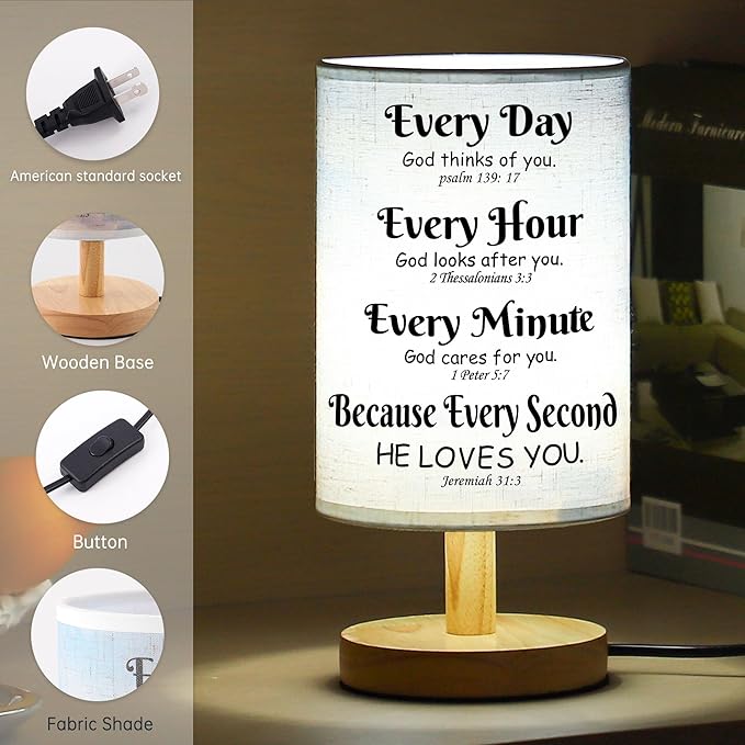 WSYEAR Bible Verse Table Lamp with Inspirational Thoughts and Valentines Day Christian Religious Baptism Gifts for Women Wife Mom Men Christmas Easter Gifts for Him Her