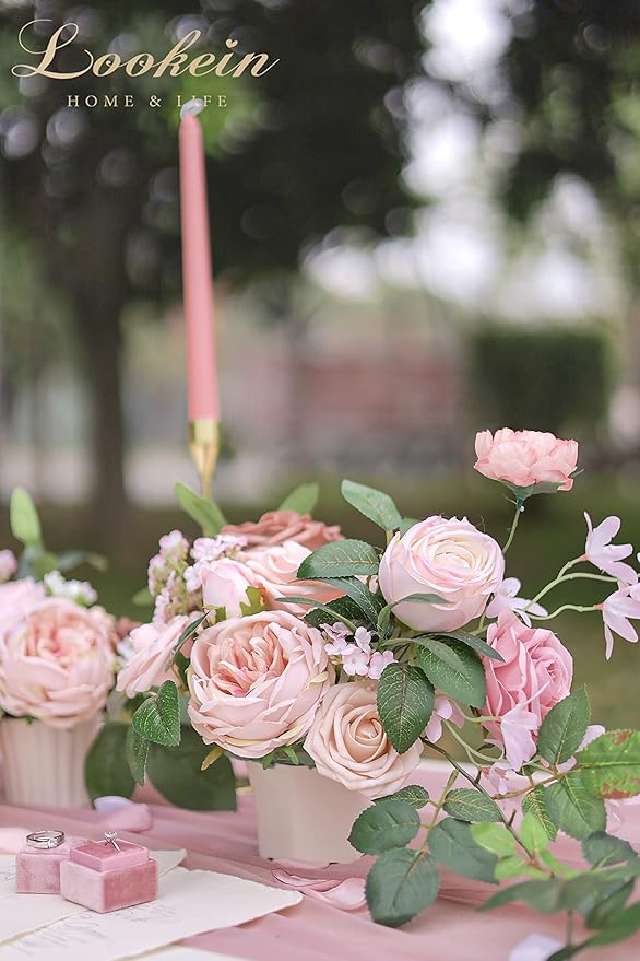 Lookein Artificial Flowers for DIY Wedding Decoration Bridal Bouquet Table Centerpieces Flower Garland Wreaths Aisle Arch Flower Decoration, Belle Blush