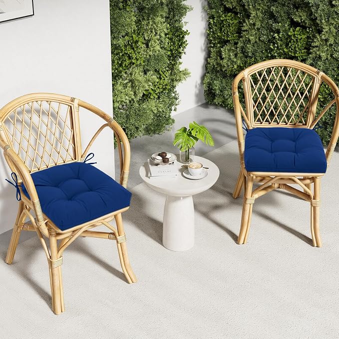 idee-home Outdoor Chair Cushions Set of 4, Patio Seat Cushions | Tufted Thick 17 x 17 x 5 Inch Cushions for Outdoor Furniture Waterproof with Ties, Dining Pads Dark Cerulean