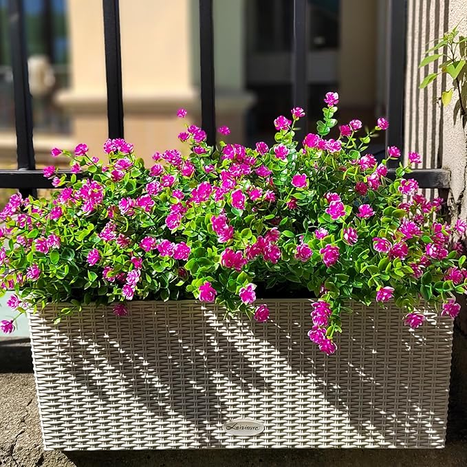 Grunyia 12 Bundles Artificial Flowers for Outdoors, UV Resistant Fake Flowers with Plastic Plants, Faux Flowers for Outside Window Box Front Porch Hanging Planter Decor (Magenta)