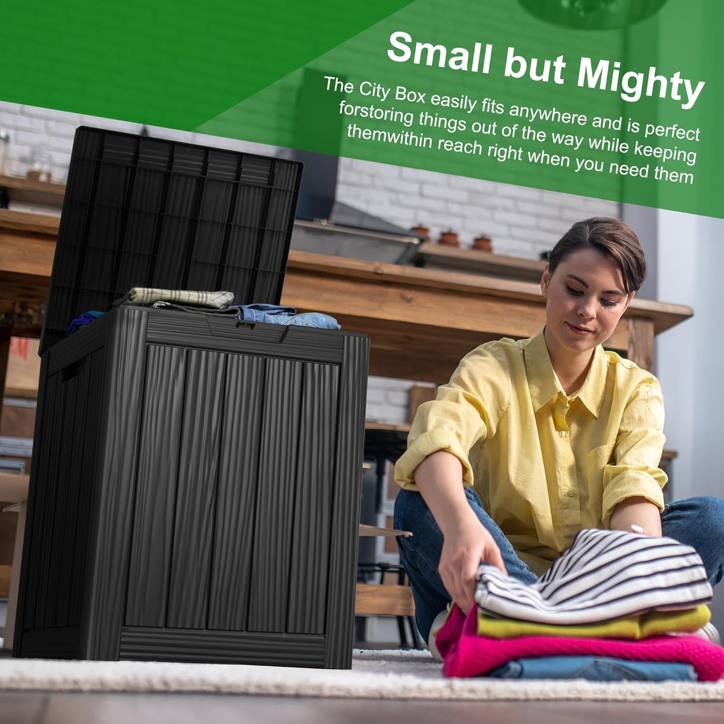 Vixzen 28 Gallon Outdoor Deck Box,Lockable Resin Waterproof Storage Box,UV Resistant,Weather Resistance,Outside Storage Bin for Gardening Tools,Pool Supplies,Black