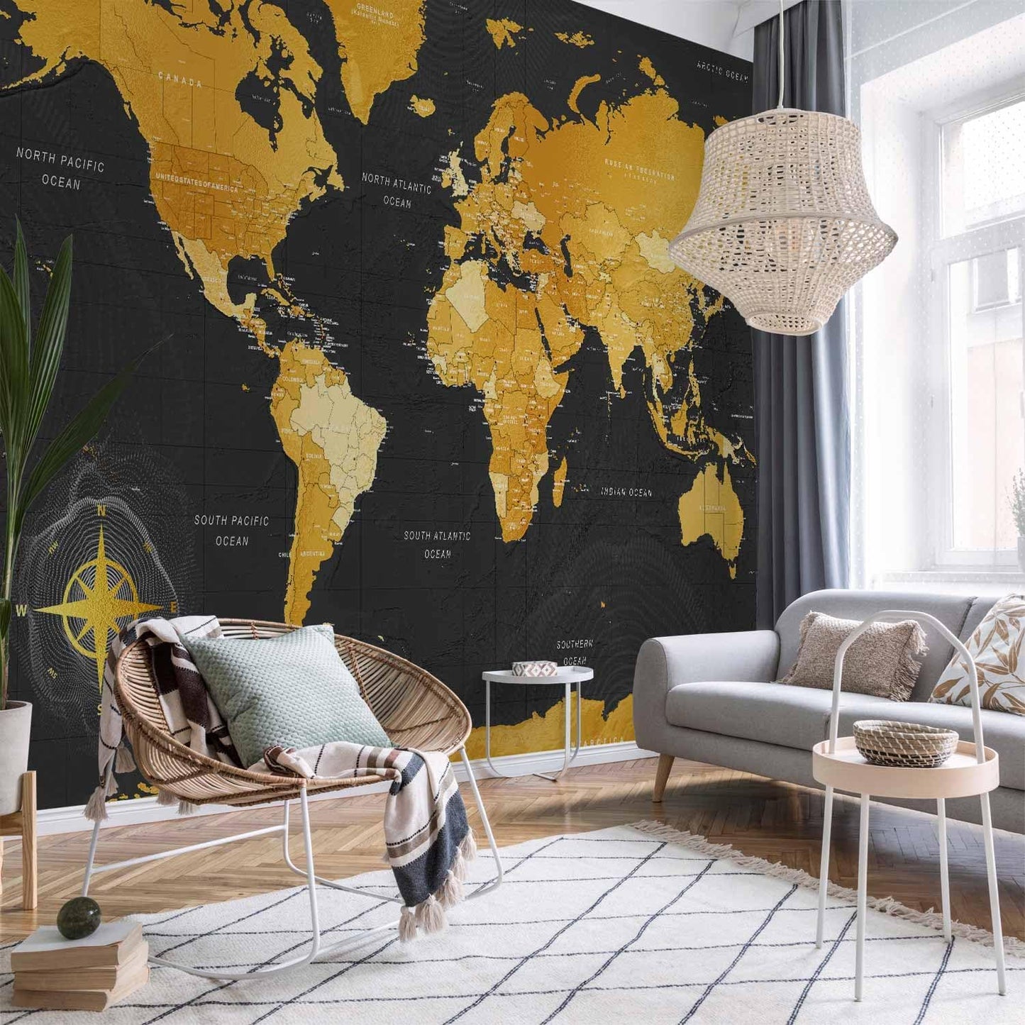 artgeist Premium Wall Mural World Map 138x101 in - XXL Non-Woven Wallpaper Fleece Wall Decor Photo Print Picture Image Design Home Map of The World k-A-0130-a-a