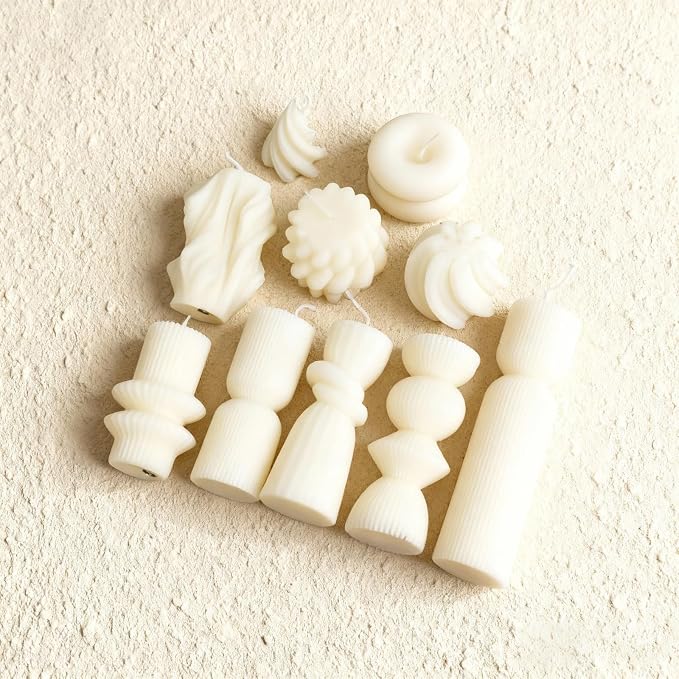 10 Pcs Pillar Candles White Aesthetic Modern Candles Set Soy Wax Handmade Ribbed Decor for Housewarming Gift, Home Decor, Table Decor, Shelf