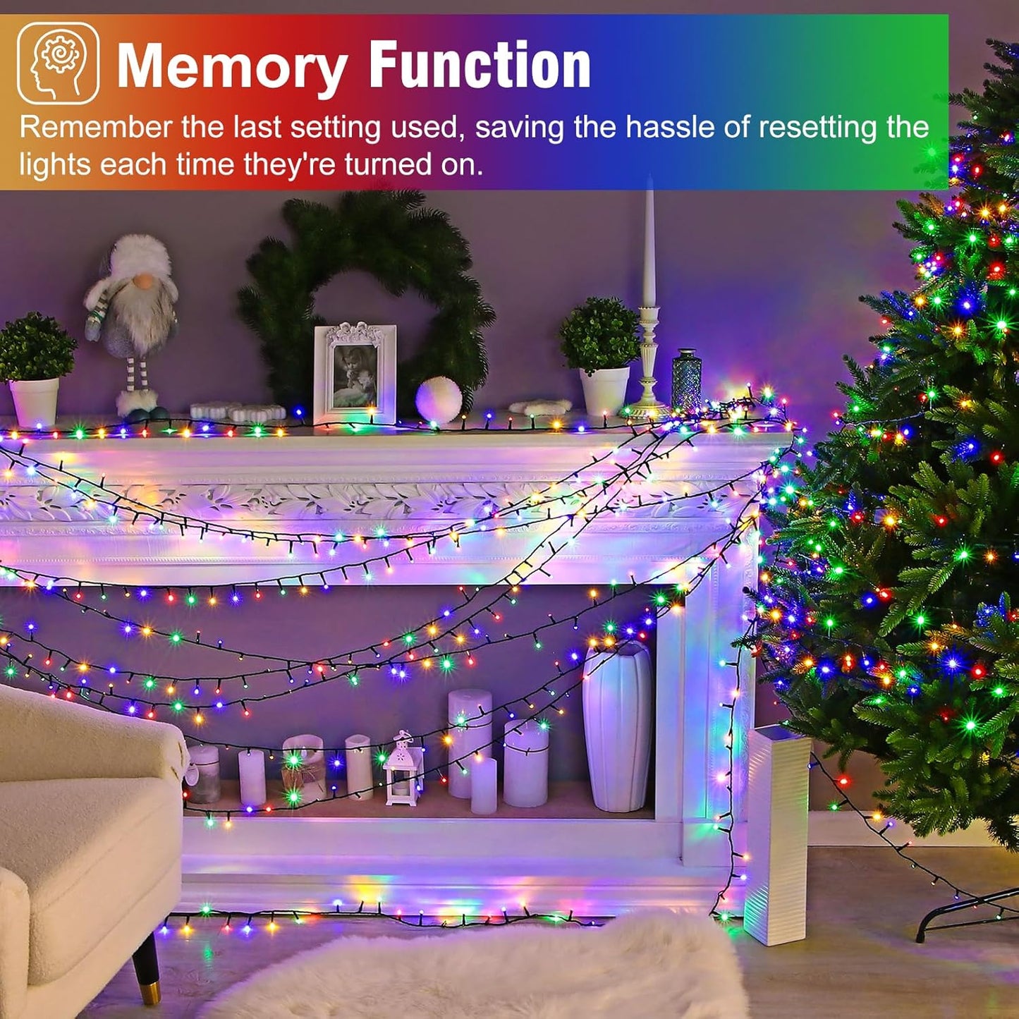 800 LED Christmas Tree Lights, 262FT String Lights for Outdoor Indoor, Waterproof 8 Modes Plug in Christmas Decorations Green Wire for House Patio Party Holiday Decorations, Multicolor